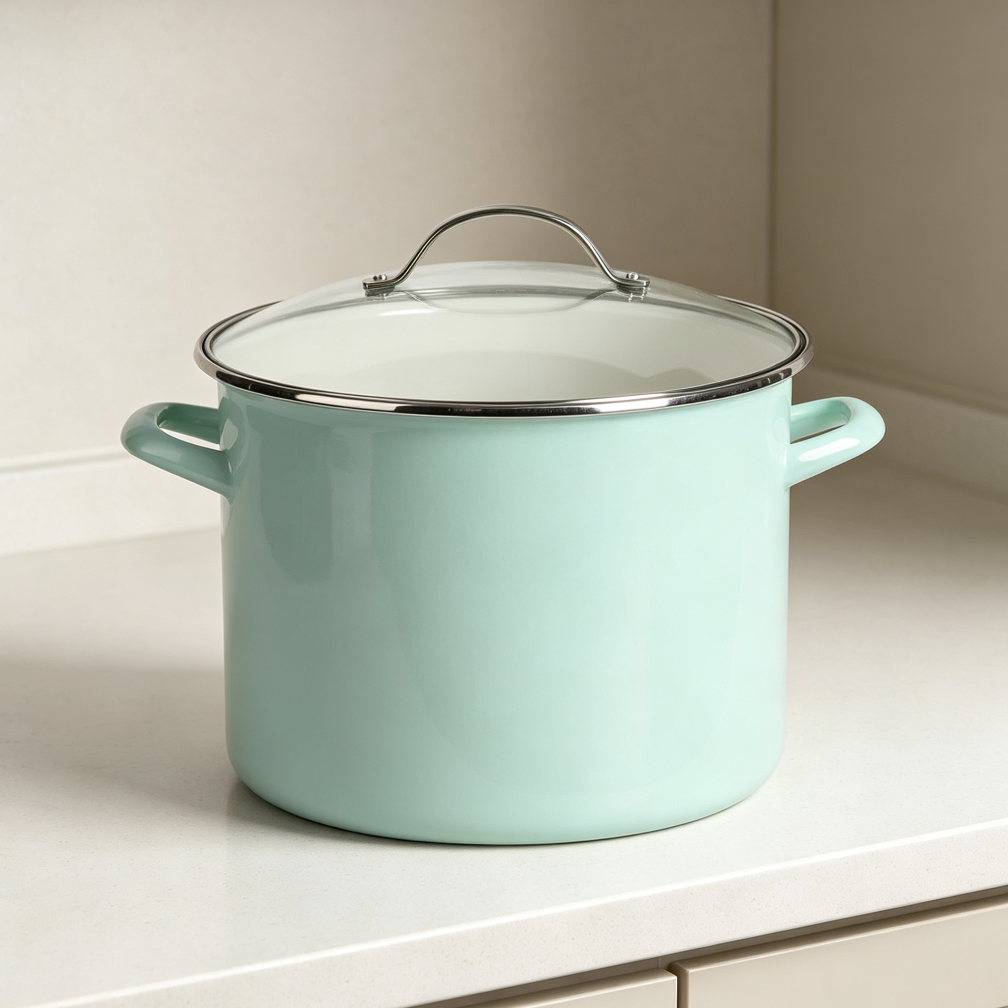 12-Quart Blue Enamel Steel Stock Pot with Lid