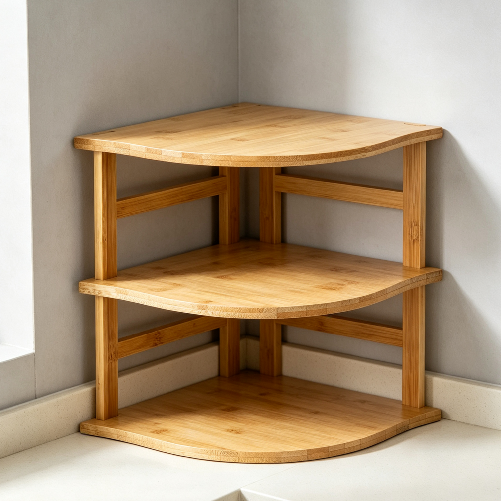 3-Tier Bamboo Corner Shelf 9.5x9.5x9.5