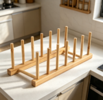 Adjustable Bamboo Dish Rack with Stainless Plate Stand